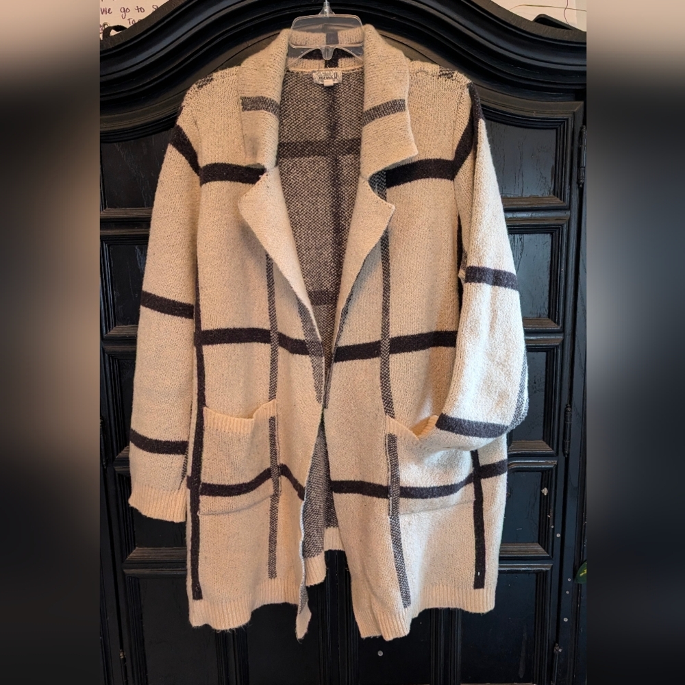 Plaid Open Front Cardigan Sweater